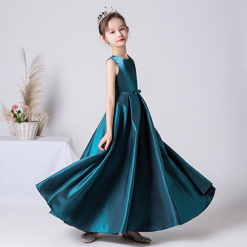 Cute A-Line Satin Ruffle Maxi Dress for Girls | Party, Performance & Formal