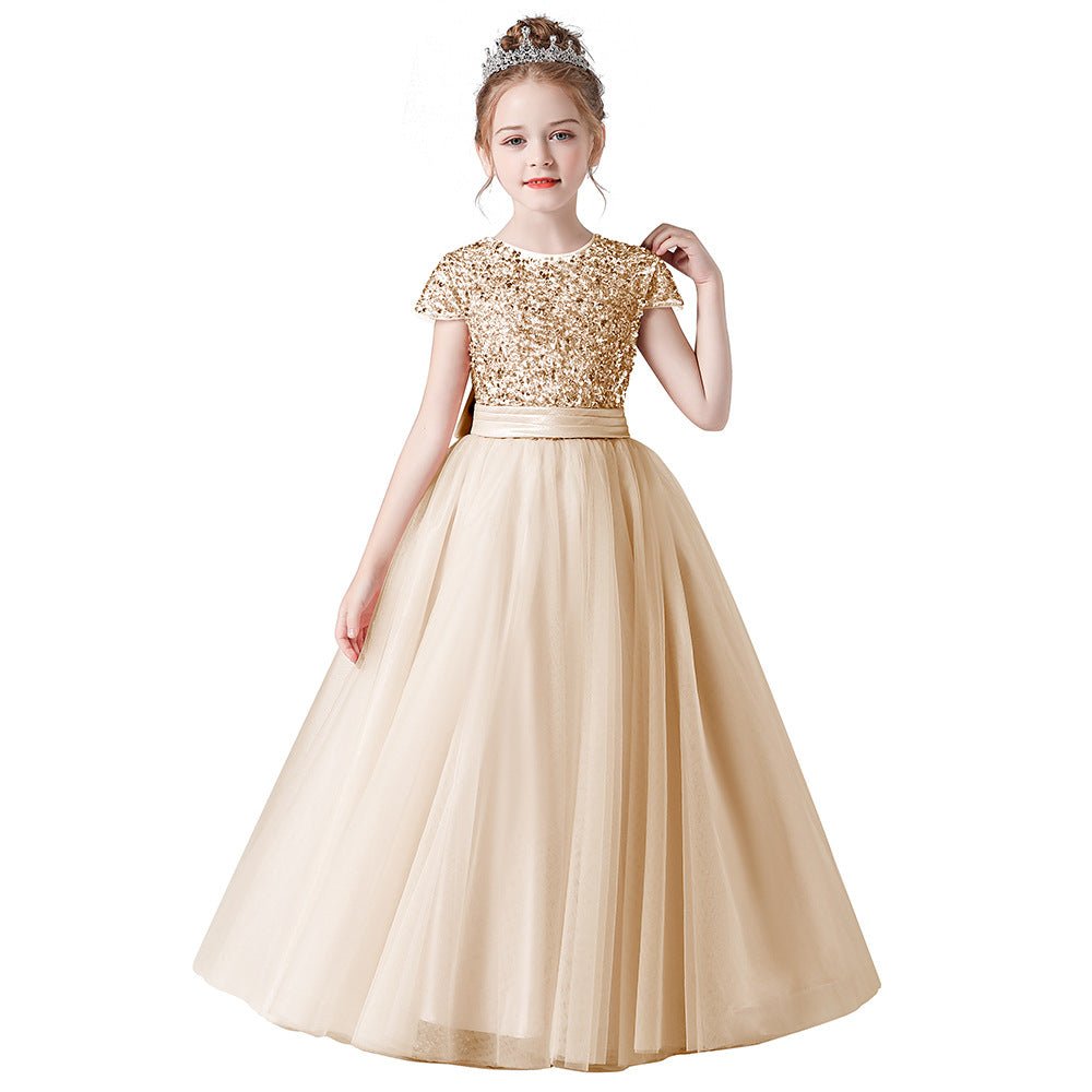 Sparkling A-Line Girls' Maxi Princess Dress – Sequins & Ribbon Party Gown