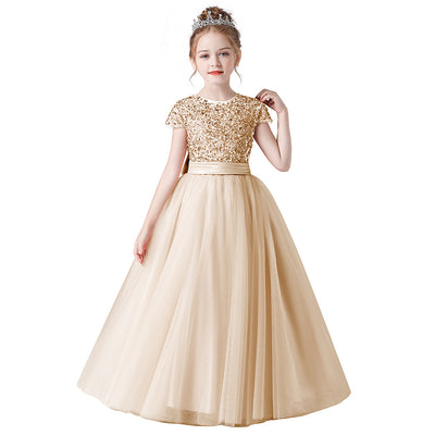 Sparkling A-Line Girls' Maxi Princess Dress – Sequins & Ribbon Party Gown