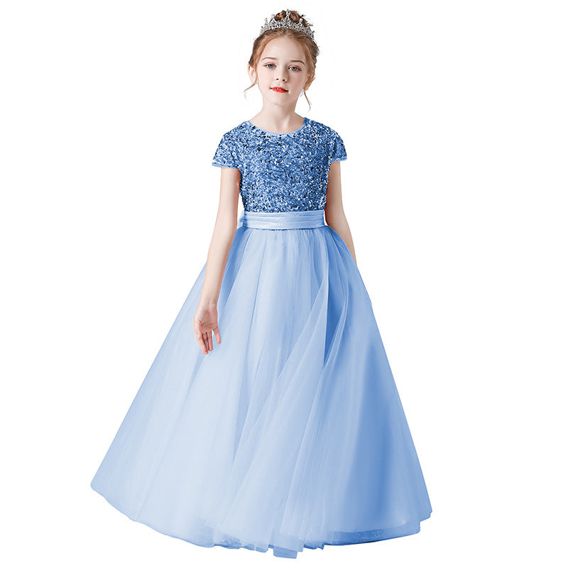 Sparkling A-Line Girls' Maxi Princess Dress – Sequins & Ribbon Party Gown