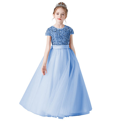 Sparkling A-Line Girls' Maxi Princess Dress – Sequins & Ribbon Party Gown