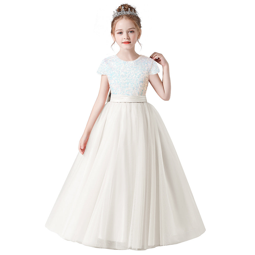 Sparkling A-Line Girls' Maxi Princess Dress – Sequins & Ribbon Party Gown