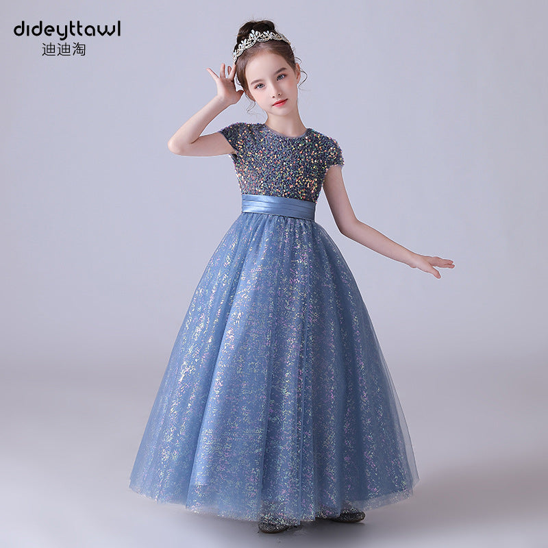 Sparkling A-Line Girls' Maxi Princess Dress – Sequins & Ribbon Party Gown