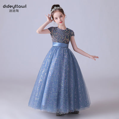 Sparkling A-Line Girls' Maxi Princess Dress – Sequins & Ribbon Party Gown