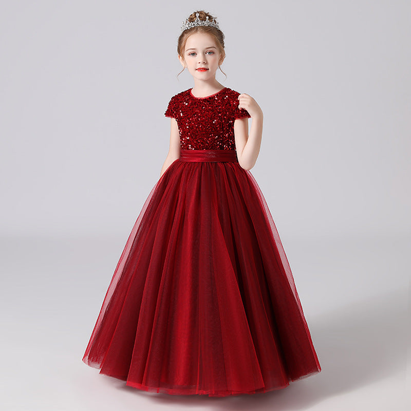 Sparkling A-Line Girls' Maxi Princess Dress – Sequins & Ribbon Party Gown