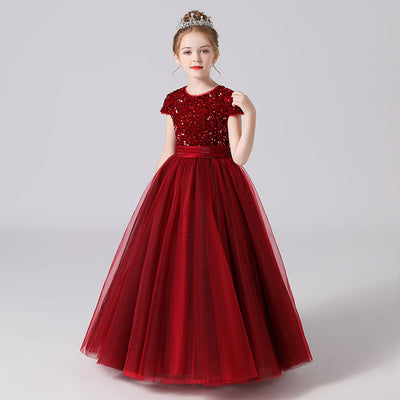 Sparkling A-Line Girls' Maxi Princess Dress – Sequins & Ribbon Party Gown
