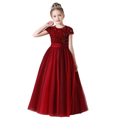 Sparkling A-Line Girls' Maxi Princess Dress – Sequins & Ribbon Party Gown