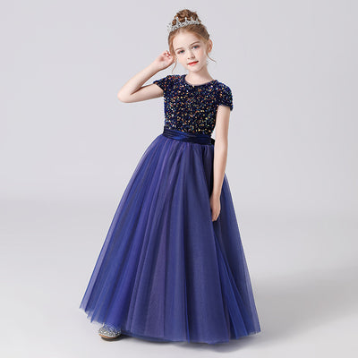 Sparkling A-Line Girls' Maxi Princess Dress – Sequins & Ribbon Party Gown