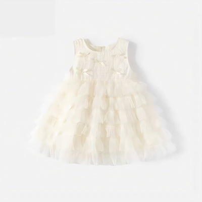 Girls Pleated Tulle A-Line Dress – Sleeveless Tea Length Summer Party Dress for Kids