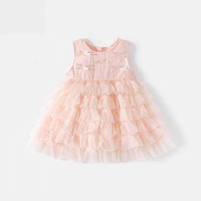 Girls Pleated Tulle A-Line Dress – Sleeveless Tea Length Summer Party Dress for Kids
