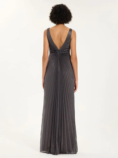 Carlyna Carlyna Carlyna Carlyna Carlyna Carlyna Carlyna Glitter Pleated Maxi Dress with V-Neck & Slit