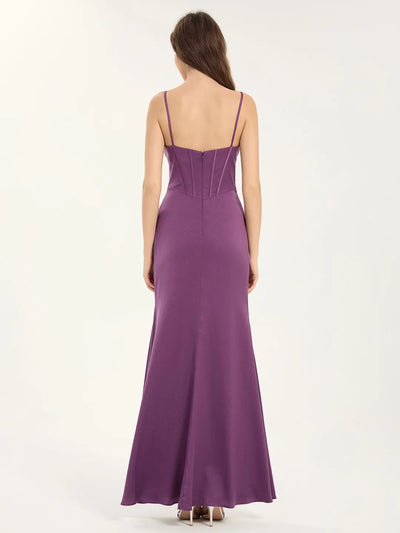 Glitter Satin A-Line Maxi Prom Dress with Sweetheart Neckline & Leg Slit