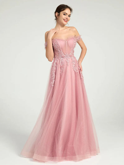 Carlyna Carlyna Carlyna Carlyna Glitter Tulle Off-the-Shoulder Ball Gown with Beaded Lace and Open Back