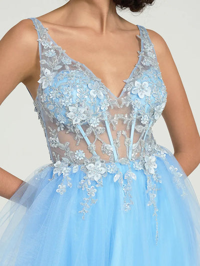 Carlyna Carlyna Carlyna Carlyna Carlyna Carlyna Carlyna Gorgeous A-Line Ruffled Lace Tulle Long Prom Dress with Beading & Illusion Back