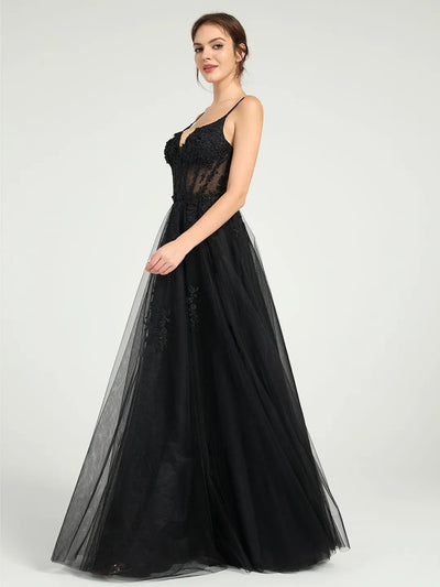 Carlyna Carlyna Carlyna Carlyna Illusion Corset Bodice A-Line Tulle Prom Dress with Glitter Beading & Lace Appliques