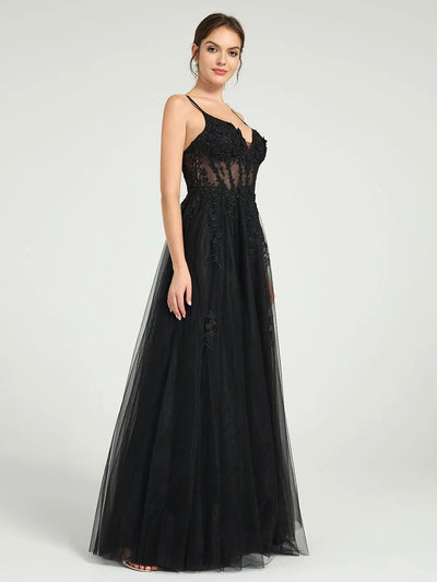 Carlyna Carlyna Carlyna Carlyna Carlyna Illusion Corset Bodice A-Line Tulle Prom Dress with Glitter Beading & Lace Appliques