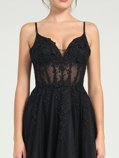 Carlyna Carlyna Carlyna Carlyna Carlyna Carlyna Carlyna Illusion Corset Bodice A-Line Tulle Prom Dress with Glitter Beading & Lace Appliques