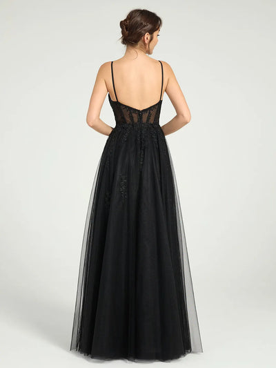 Carlyna Carlyna Carlyna Carlyna Carlyna Carlyna Carlyna Carlyna Illusion Corset Bodice A-Line Tulle Prom Dress with Glitter Beading & Lace Appliques