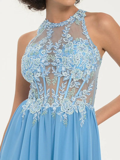 Carlyna Carlyna Carlyna Carlyna Carlyna Carlyna Carlyna Illusion Round Neck A-Line Maxi Prom Dress with Floral Lace and Rhinestone Accents