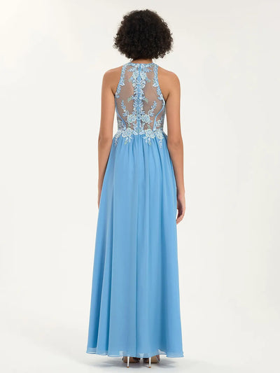 Carlyna Carlyna Carlyna Carlyna Carlyna Carlyna Carlyna Carlyna Illusion Round Neck A-Line Maxi Prom Dress with Floral Lace and Rhinestone Accents