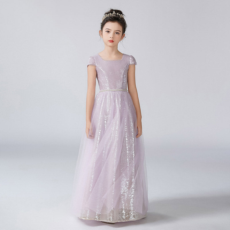 Cute Lavender Sequin Maxi Dress for Girls – A-Line Princess Party Gown