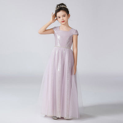 Cute Lavender Sequin Maxi Dress for Girls – A-Line Princess Party Gown