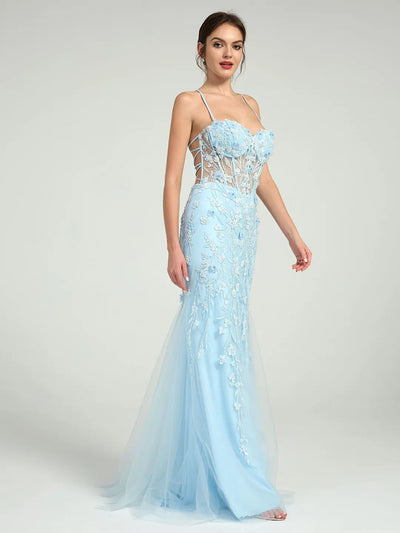 Carlyna Carlyna Carlyna Mermaid Rhinestone Beaded Lace Maxi Formal Dress with Sweetheart Neckline