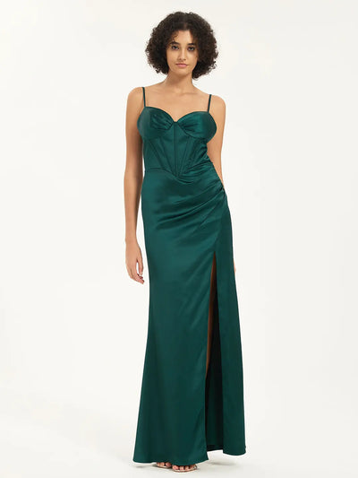 Carlyna Carlyna Mermaid Satin Corset Maxi Dress with Slit