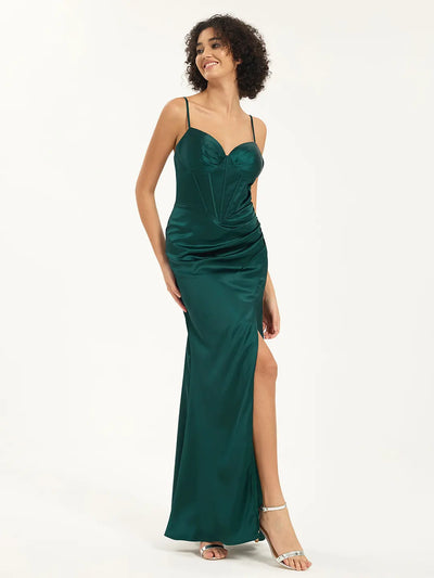 Carlyna Carlyna Carlyna Mermaid Satin Corset Maxi Dress with Slit