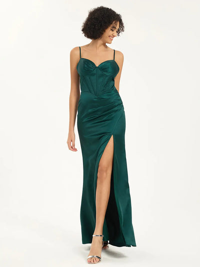 Carlyna Carlyna Carlyna Carlyna Mermaid Satin Corset Maxi Dress with Slit