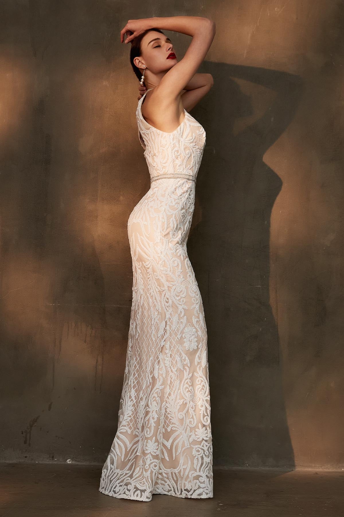 Mermaid/Trumpet Halter Sleeveless Full Length Lace Wedding Dresses