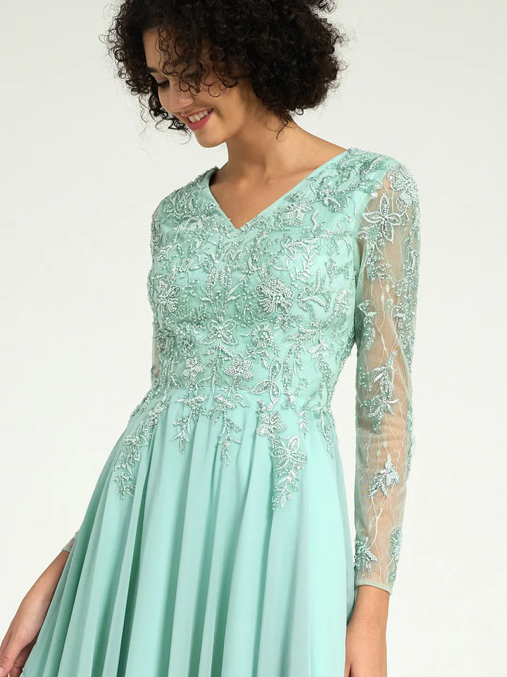 Elegant Mint Green Mother of the Bride Dress with Sequin and Beaded Lace Flowers Carlyna Elegant Mint Green Mother of the Bride Dress with Sequin and Beaded Lace Flowers Carlyna