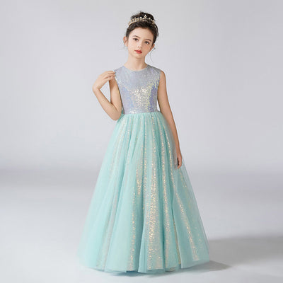 Mint Green Sequin Maxi Tulle Girls' Princess Dress for Parties and Weddings