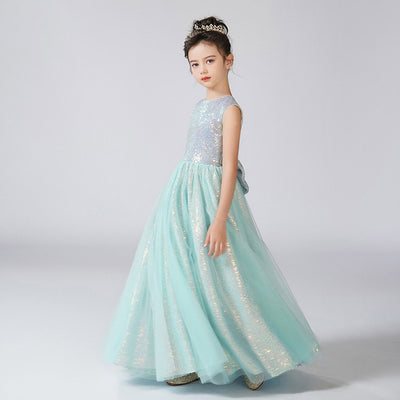 Mint Green Sequin Maxi Tulle Girls' Princess Dress for Parties and Weddings
