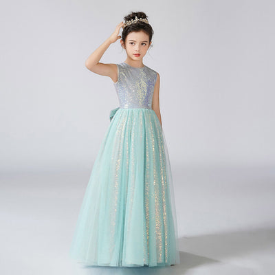 Mint Green Sequin Maxi Tulle Girls' Princess Dress for Parties and Weddings