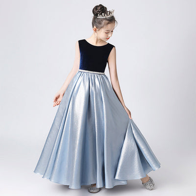 Navy Blue Velvet A-Line Flower Girl Dress with Sequins – Cute Maxi Celebration Gown