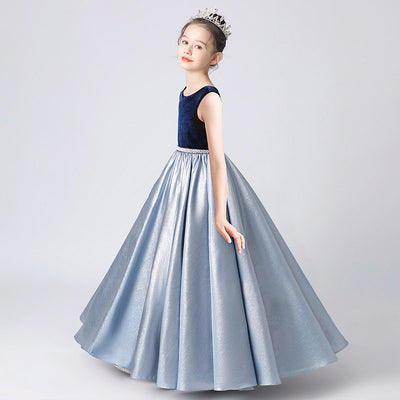 Navy Blue Velvet A-Line Flower Girl Dress with Sequins – Cute Maxi Celebration Gown