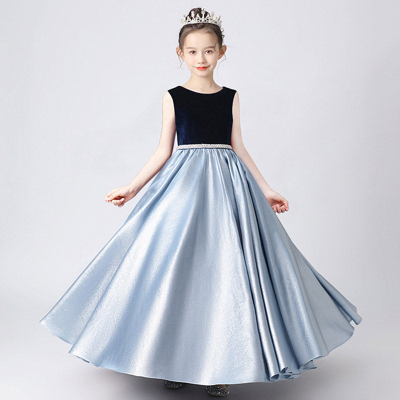 Navy Blue Velvet A-Line Flower Girl Dress with Sequins – Cute Maxi Celebration Gown