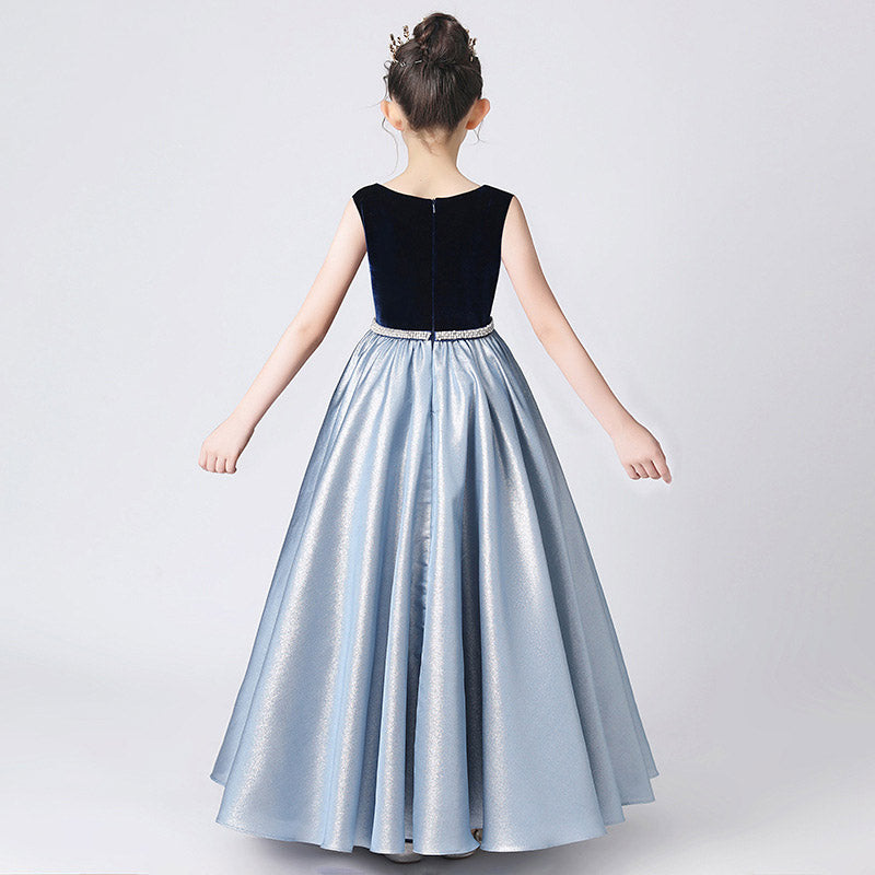 Navy Blue Velvet A-Line Flower Girl Dress with Sequins – Cute Maxi Celebration Gown