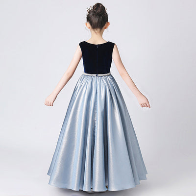 Navy Blue Velvet A-Line Flower Girl Dress with Sequins – Cute Maxi Celebration Gown