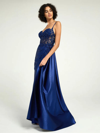 Carlyna Carlyna Carlyna Carlyna Satin Sheath Gown with Sweetheart Neckline, Strappy Back, and High Leg Slit
