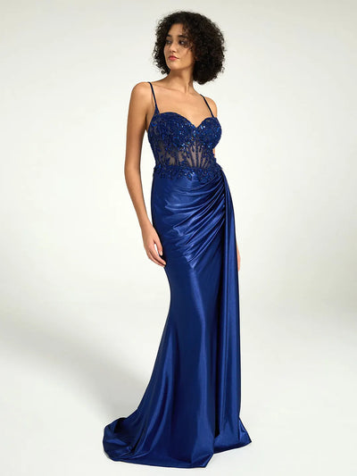 Carlyna Carlyna Carlyna Carlyna Carlyna Carlyna Satin Sheath Gown with Sweetheart Neckline, Strappy Back, and High Leg Slit