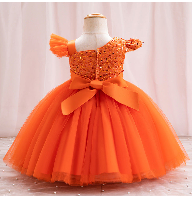 A-line One Shoulder Sequin Tulle Dress for Girls – Party & Occasion Wear