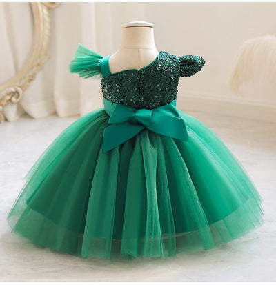 A-line One Shoulder Sequin Tulle Dress for Girls – Party & Occasion Wear