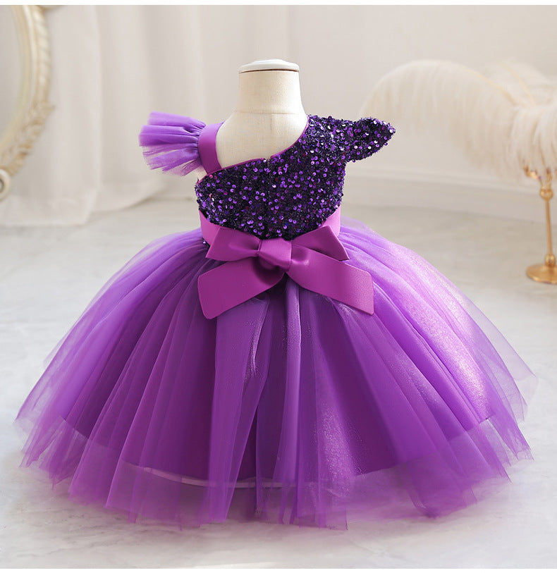 A-line One Shoulder Sequin Tulle Dress for Girls – Party & Occasion Wear