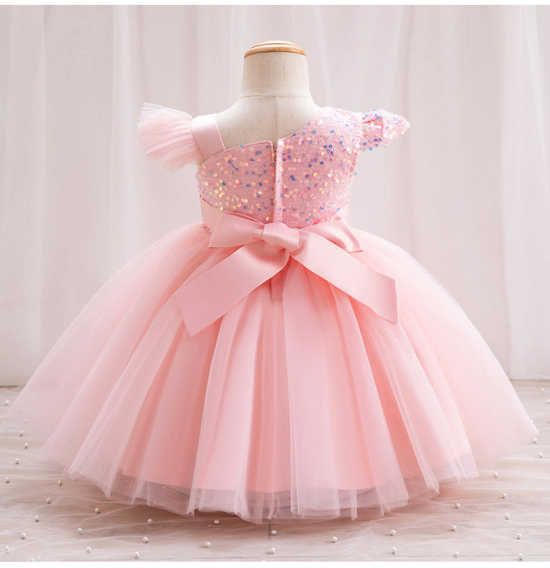A-line One Shoulder Sequin Tulle Dress for Girls – Party & Occasion Wear
