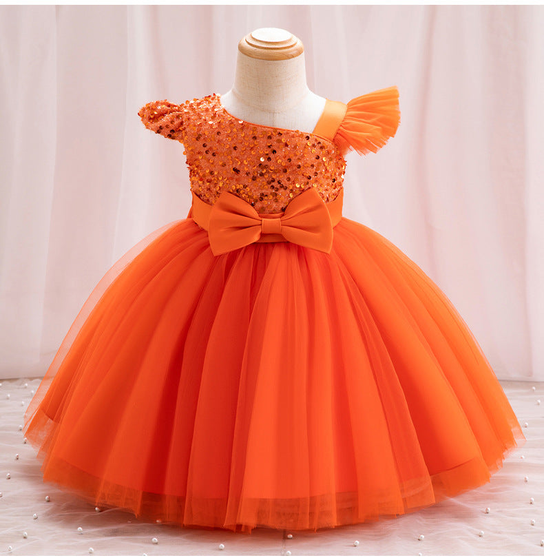 A-line One Shoulder Sequin Tulle Dress for Girls – Party & Occasion Wear