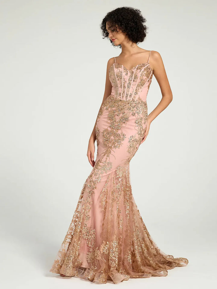 corset pink prom dress Long Fit & Flare with Rose Gold Glitter Print Stylewe Review Elegant Dresses Illusion Corset Bodice holiday evening dresses Color:OLIVE BRANCH
