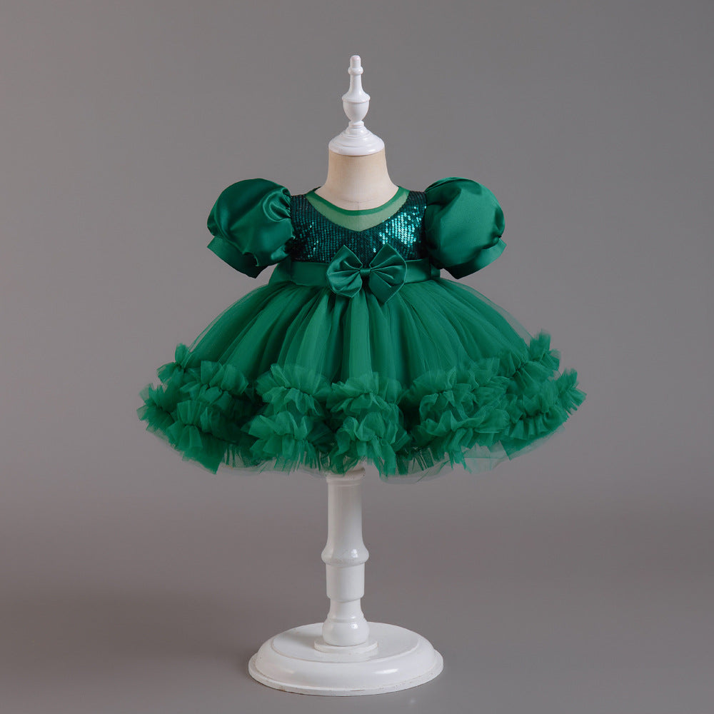 Princess Tea Length Sequin Tulle Dress for Little Girls - Special Occasion Outfit