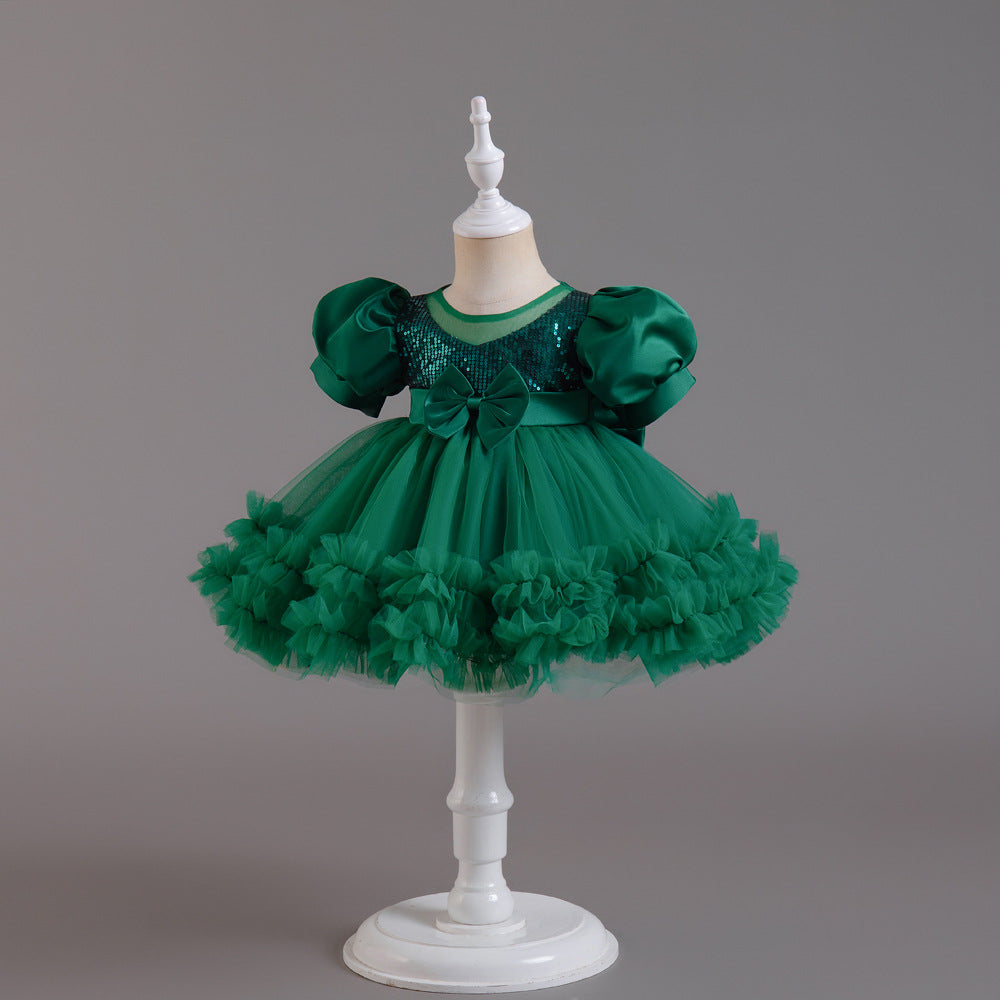 Princess Tea Length Sequin Tulle Dress for Little Girls - Special Occasion Outfit